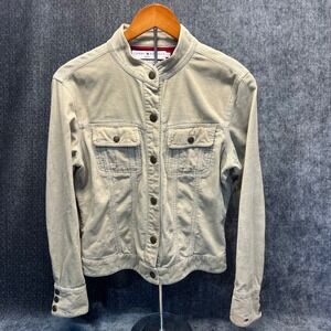 Tommy Hilfiger Jeans Corduroy Jacket Women's L Long‎ Sleeve Button Up Beige
